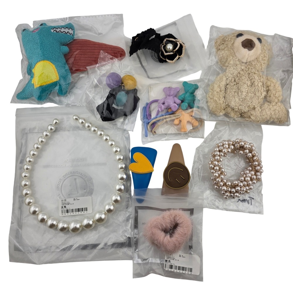 Hair Accessory Lot 10pc Pearl Plush Bear Dinosaur Multicolor NEW Soft Girl Gift